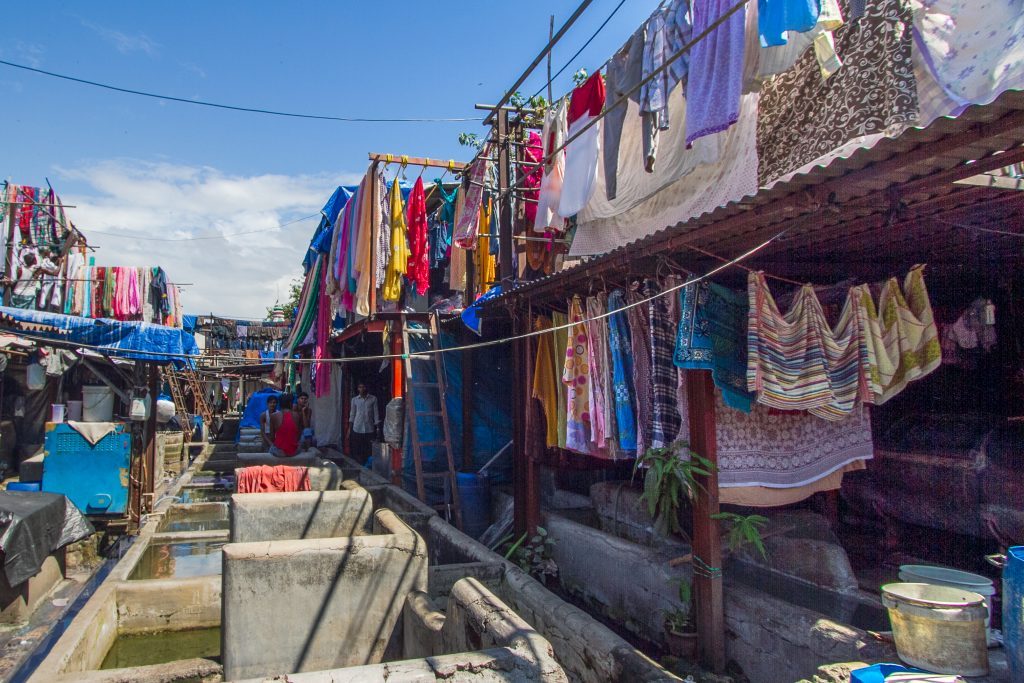 Colourful clothing dries at Dhobi Ghat, Mumbai