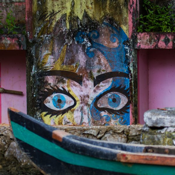 Graffiti art on the backwaters, Allepey, Kerala, India