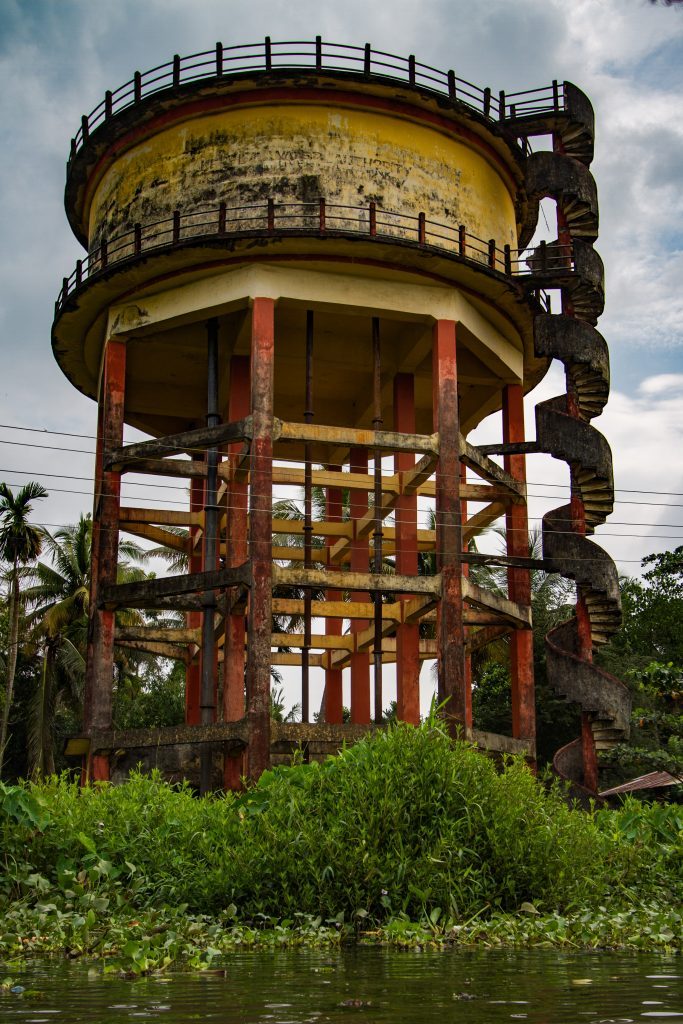 Water tower near the Backwaters, Kerala, India